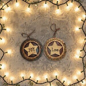 Primitive ornament set Love and Joy rustic Christmas home decor